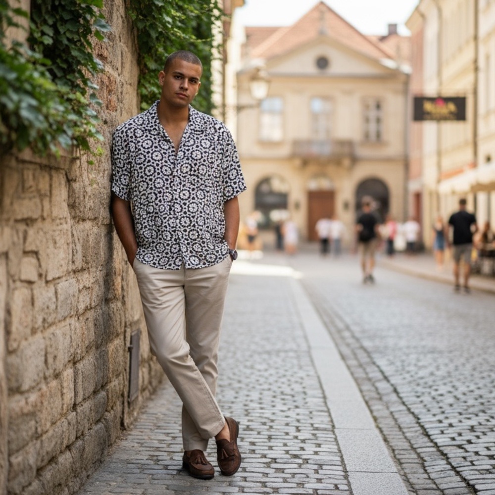 Cactus Navy and White Casual Button Down Shirt